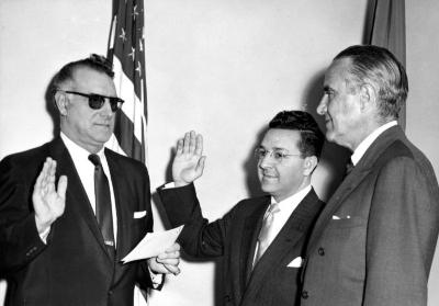 Governor Harriman, Carmine DeSapio, and Carl J. Rubino