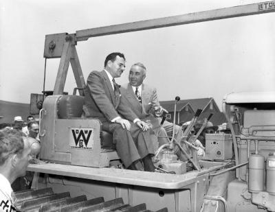 Governor Dewey on tractor, Liverpool