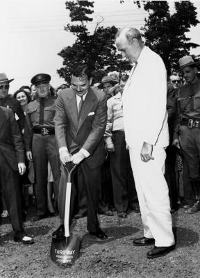 Governor Dewey Breaking Ground for NYS Thruway, Liverpool, July 1946