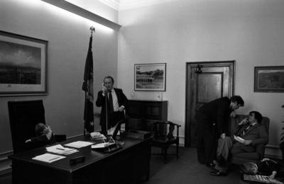 Governor Carey on the Phone in His Office