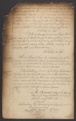 Council minutes, April 15, 1780 and May 23, 1781