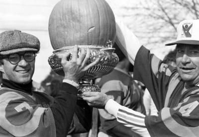 Governor Carey and Gerald Crotty with Pumpkin Bowl Trophy