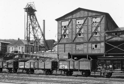 Shaft of Coal Mine, Washing Plant and Coal Cars. Luisental on the Saar, Germany