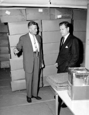 Governor Rockefeller inspects fallout shelter in capitol.