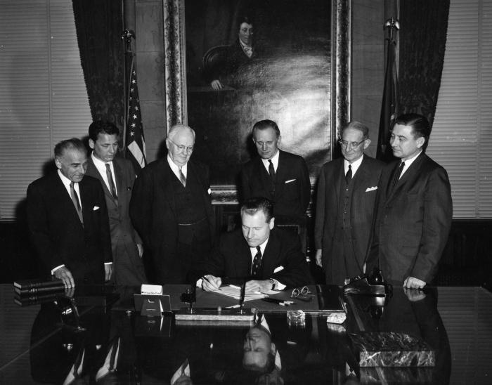 Governor Rockefeller signing a bill, 1961