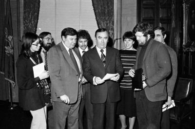 Governor Carey being presented with an invitation to the LCA show