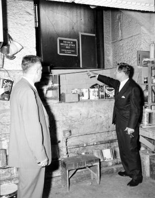 Governor Rockefeller inspects fallout shelter in capitol.