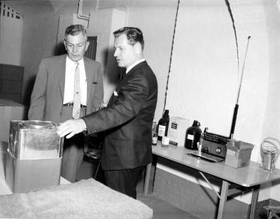 Governor Rockefeller inspects fallout shelter in capitol.