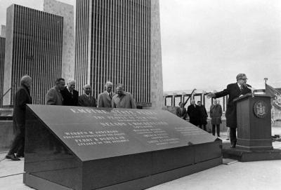 Governor Rockefeller at dedication and unveiling at South Mall, 1973