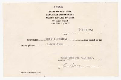 "Carmen Jones" motion picture case file