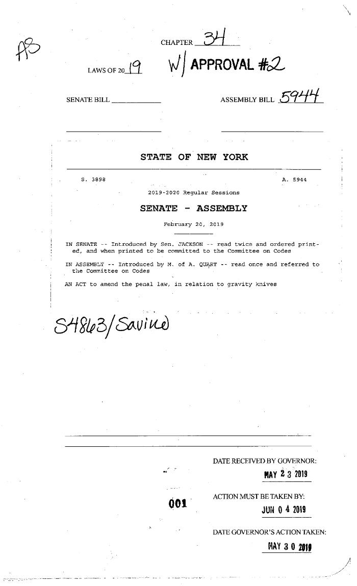 NYS Bill and Veto Jackets: 2019, Chapter 34