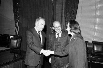 Governor Carey Congratulating Shirley Siegel