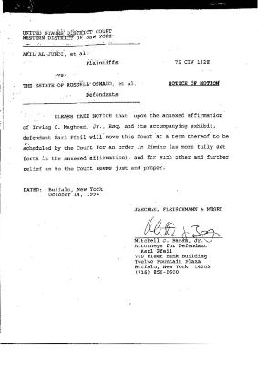 Notice of Motion of Pfeil, United States District Court, Western District of New York in the matter of Akil Al-Jundi, et al. v. Estate of Oswald, et al.