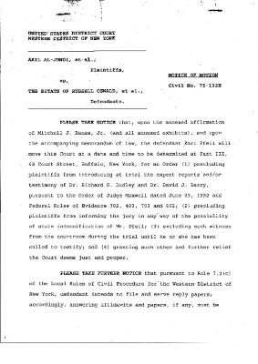 Notice of Motion and Affirmation of Pfeil, United States District Court, Western District of New York in the matter of Akil Al-Jundi, et al. v. Estate of Russell Oswald, et al.