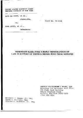 Pfeil's Reply Memorandum of Law, United States District Court, Western District of New York in the matter of Akil Al-Jundi, et al. v. Pfeil, et al.