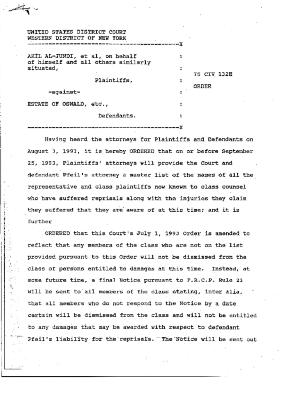 Proposed Order, United States District Court, Western District of New York in the matter of Akil Al-Jundi, et al. vs Estate of Oswald, et al.