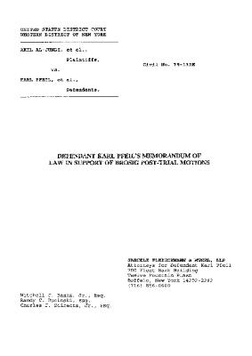 Pfeil's Memorandum of Law, United States District Court, Western District of New York in the matter of Akil Al-Jundi, et al. v. Pfeil, et al.