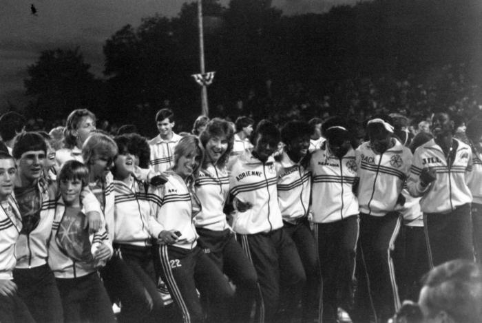 Teammates at the 1984 Empire State Games opening ceremony