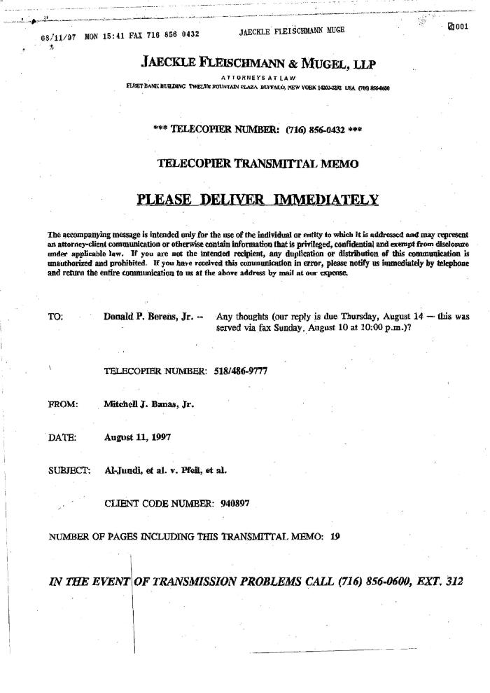 Memorandum of Law in Opposition of Pfeil, United States District Court, Western District of New York in the matter of Akil Al-Jundi, et al. v. Estate of Oswald, et al.