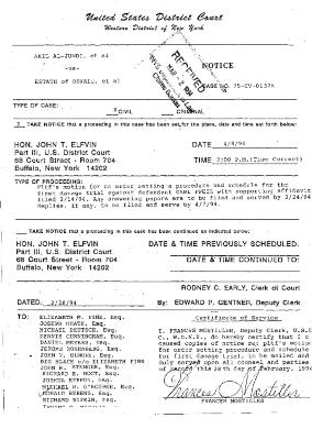 Notice of a proceeding, United States District Court, Western District of New York in the matter of Akil Al-Jundi, et al. vs Estate of Oswald, et al.