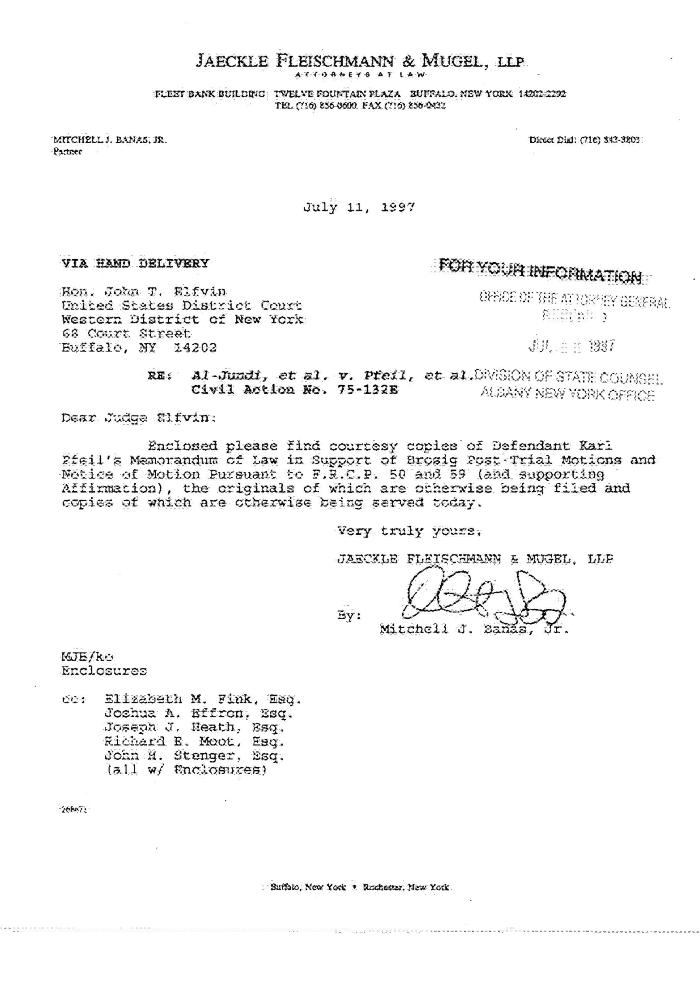 Pfeil's Memorandum of Law and Notice of Motion, United States District Court, Western District of New York in the matter of Akil Al-Jundi, et al. v. Pfeil, et al.