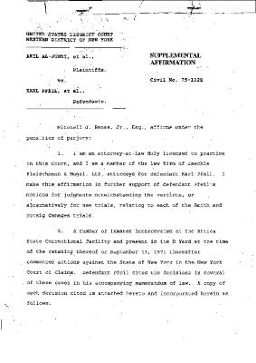 Supplemental Affirmation of Banas, United States District Court, Western District of New York in the matter of Akil Al-Jundi, et al. v. Pfeil et al.