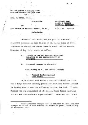 Pfeil's Partial Pretrial Statement, United States District Court, Western District of New York in the matter of Akil Al-Jundi, et al. v. Oswald, et al.