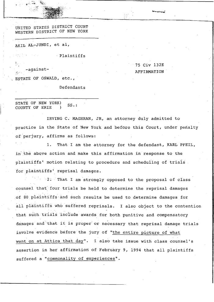 Affirmation of Maghran, United States District Court, Western District of New York in the matter of Akil Al-Jundi, et al. v. Estate of Oswald, et al.