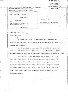 Affirmation in Support, United States District Court, Western District of New York in the matter of Akil Al-Jundi, et al. v. Estate of Nelson A. Rockefeller, et al.