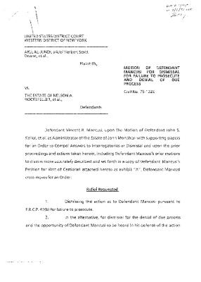 Motion of Mancusi for Dismissal, United States District Court, Western District of New York in the matter of Akil Al-Jundi, et al. v. Estate of Nelson A. Rockefeller, et al.