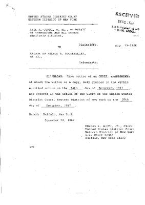 Order by the Honorable John T. Elfvin, United States District Court, Western District of New York in the matter of Akil Al-Jundi, et al. v. Estate of Nelson A. Rockefeller et al.