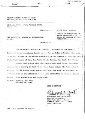 Notice of Motion to Extend Time, United States District Court, Western District of New York in the matter of Akil Al-Jundi, et al. v. Estate of Nelson A. Rockefeller, et al.