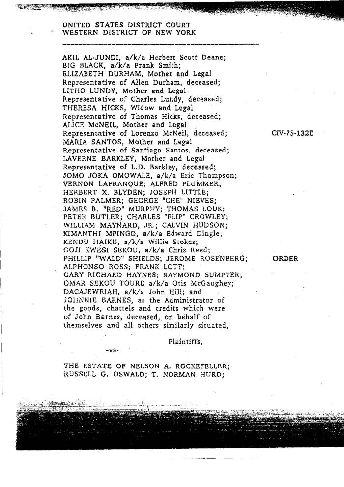 Orders by the Honorable John T. Elfvin, United States District Court, Western District of New York in the matter of Akil Al-Jundi, et al. v. Nelson A. Rockefeller et al.