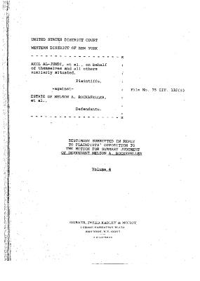 Testimony Submitted in Reply to Plaintiffs' Opposition to Summary Judgment, United States District Court, Western District of New York, in the matter of Akil Al-Jundi, et al. against Estate of Nelson A. Rockefeller, et al.