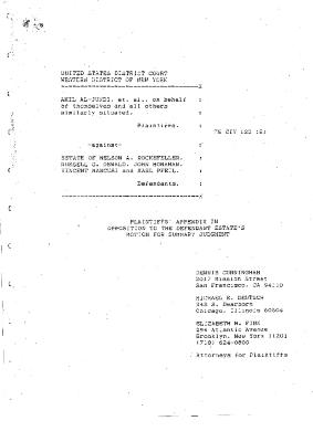 Appendix to Plaintiffs' Memorandum in Opposition to the Defendant Estate's Motion for Summary Judgment, United States District Court, Western District of New York, in the matter of Akil Al-Jundi et al. v. the Estate of Nelson A. Rockefeller, Russell Oswald, John Monahan, Vincent Mansuci and Karl Pfeil.