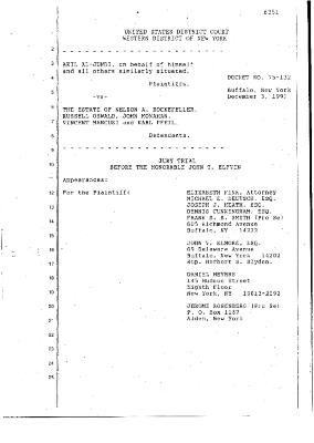 Transcript of the jury trial before the Honorable John T. Elfvin, United States District Court, Western District of New York.