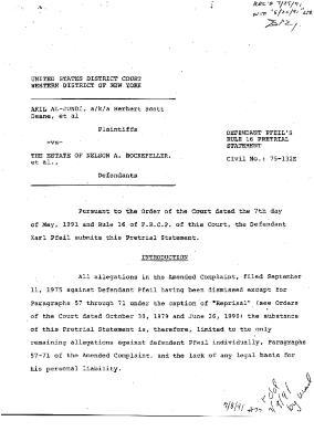 Pre-Trial Statement of Pfeil, United States District Court, Western District of New York in the matter of Akil Al-Jundi, et al. v. Estate of Nelson A. Rockefeller et al.
