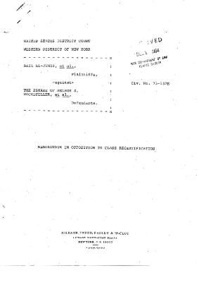 Memorandum In Opposition to Class Recertification, United States District Court, Western District of New York in the matter of Akil Al-Jundi, et al. v. Nelson A. Rockefeller et al.