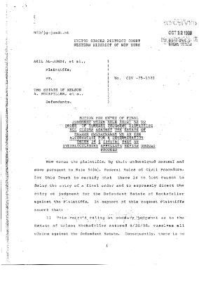 Motion for Entry of Final Judgment Under Rule 54(b), United States District Court, Western District of New York in the matter of Akil Al-Jundi, et al. v. Nelson A. Rockefeller et al.