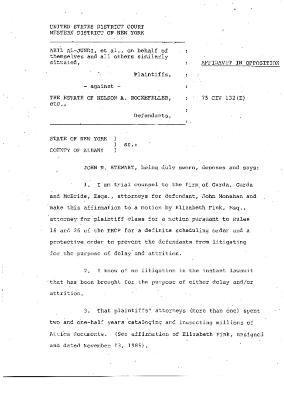Affidavit in Opposition of Motion, United States District Court, Western District of New York in the matter of Akil Al-Jundi, et al. v. Estate of Nelson A. Rockefeller, et al.