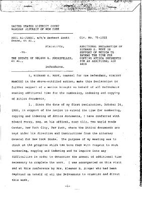 Additional Declaration of Richard E. Moot in Support of Motion to Extend Time, United States District Court, Western District of New York in the matter of Akil Al-Jundi, et al. v. Estate of Nelson A. Rockefeller, et al.
