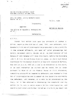 Notice of Motion and Affidavit, United States District Court, Western District of New York in the matter of Akil Al-Jundi, et al. v. Estate of Nelson A. Rockefeller, et al.