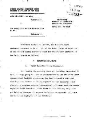 Pre-Trial Statement of Oswald, United States District Court, Western District of New York in the matter of Akil Al-Jundi, et al. v. Estate of Nelson A. Rockefeller et al.