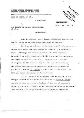 Affirmation of Stenger, United States District Court, Western District of New York in the matter of Akil Al-Jundi, et al. v. Estate of Nelson A. Rockefeller, et al.