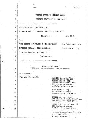 Transcript of the jury trial before the Honorable John T. Elfvin, United States District Court, Western District of New York.