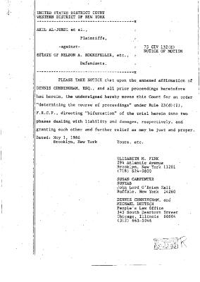 Notice of Motion, United States District Court, Western District of New York in the matter of Akil Al-Jundi, et al. v. Estate of Nelson A. Rockefeller, et al.