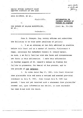 Affirmation in Further Support of Motion to Dismiss, United States District Court, Western District of New York in the matter of Akil Al-Jundi, et al. v. Estate of Nelson A. Rockefeller, et al.
