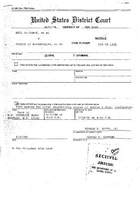 Notice, United States District Court, Western District of New York in the matter of Akil Al-Jundi, et al. v. Estate of Nelson A. Rockefeller, et al.