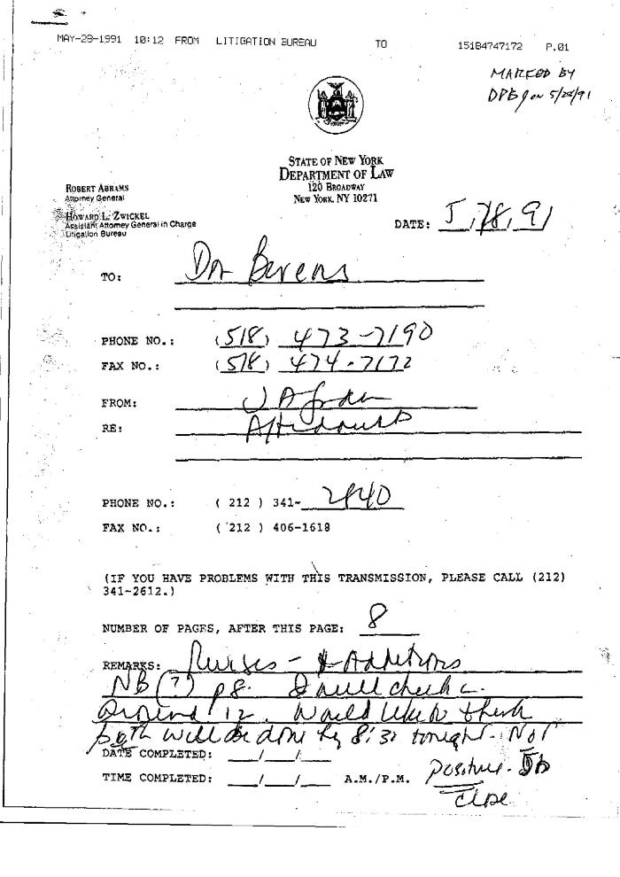 Fax Correspondence from Donald Berens Attaching Revised Affidavit