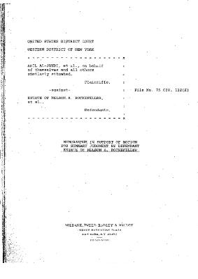 Memorandum in Support of Motion for Summary Judgment, United States District Court, Western District of New York in the matter of Akil Al-Jundi, et al. v. Estate of Nelson A. Rockefeller, et al.